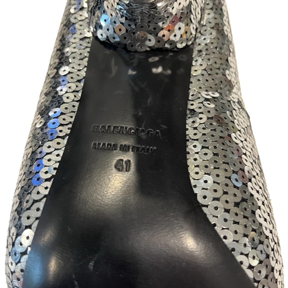 BALENCIAGA Silver Sequin Pumps Heels EU 41 US 11 Puffy Pointed Toe Sparkle NEW - Picture 16 of 16